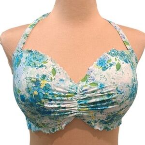 Victoria's Secret Halter Style Floral Underwire Bikini Top Size 38DD Blue
